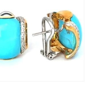 SOLLD ON MEMO 18K Natural Turquoise & Diamond Earrings contain 5